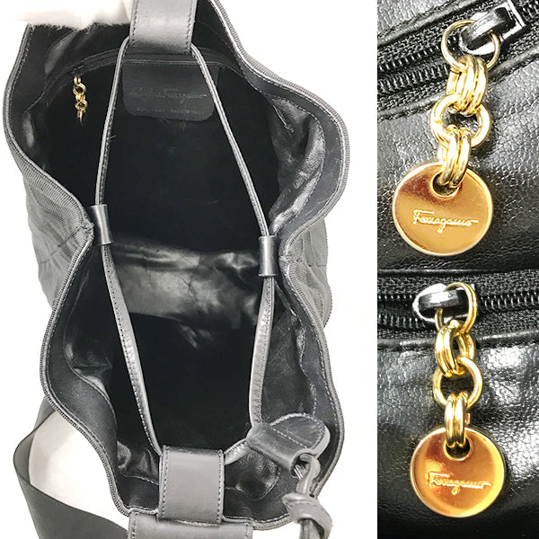 Salvatore Ferragamo Vara Shoulder Bag/Backpack Canvas/Leather Black Pre-owned