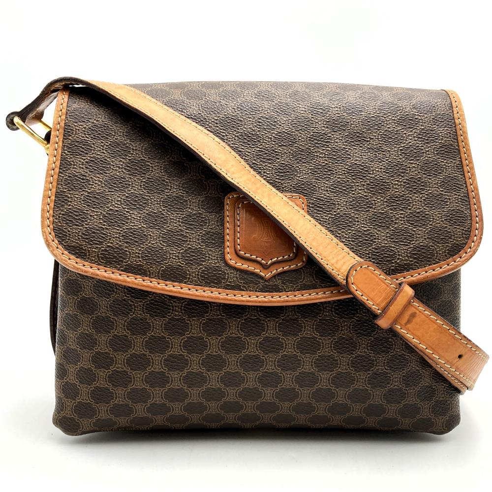 [Final Price Reduction!] CELINE Macadam Crossbody Shoulder Bag, Flap Type, PVC Leather, Brown, Vintage, Women's PRE-OWNED