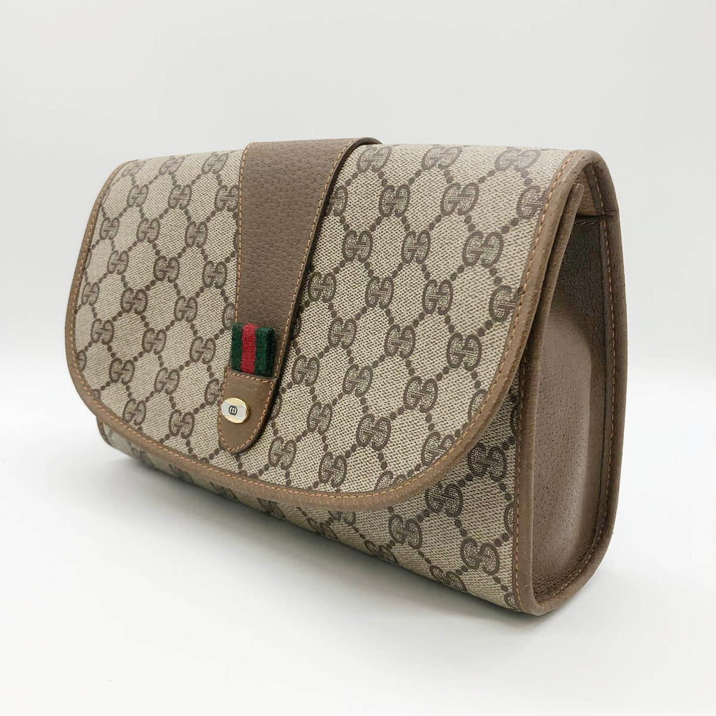 Gucci 89 01 030 Sherry Line Clutch Bag GG Supreme Brown Pre-owned