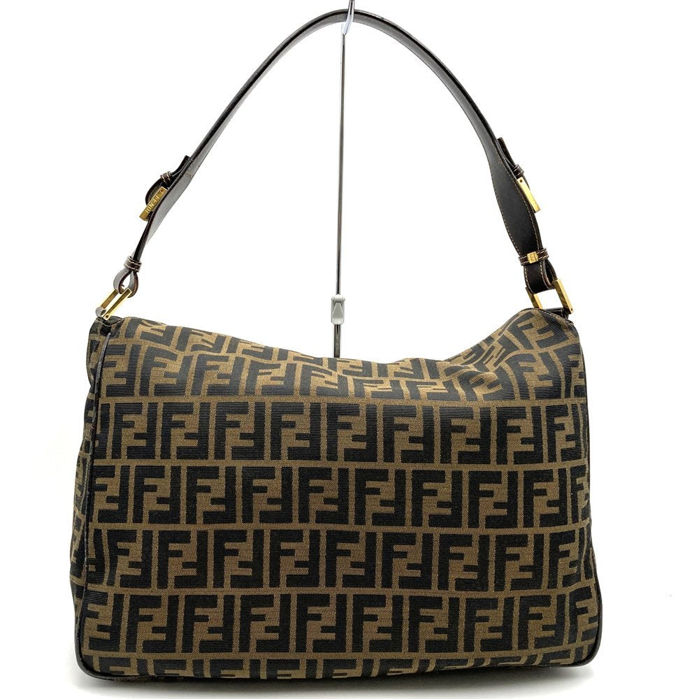 Fendi Zucca FF Logo Shoulder Bag Nylon Canvas Brown Pre-owned