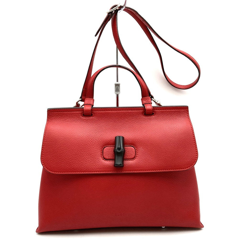 Gucci 392013 Bamboo 2-Way Handbag/Shoulder Bag Leather Red Pre-owned