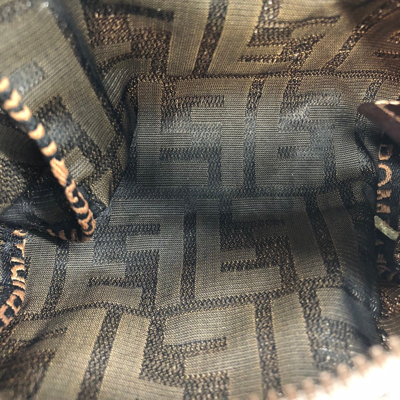 Fendi  Zucca 2241-26539-098 Pouch Khaki/Brown Nylon/Leather PRE-OWNED