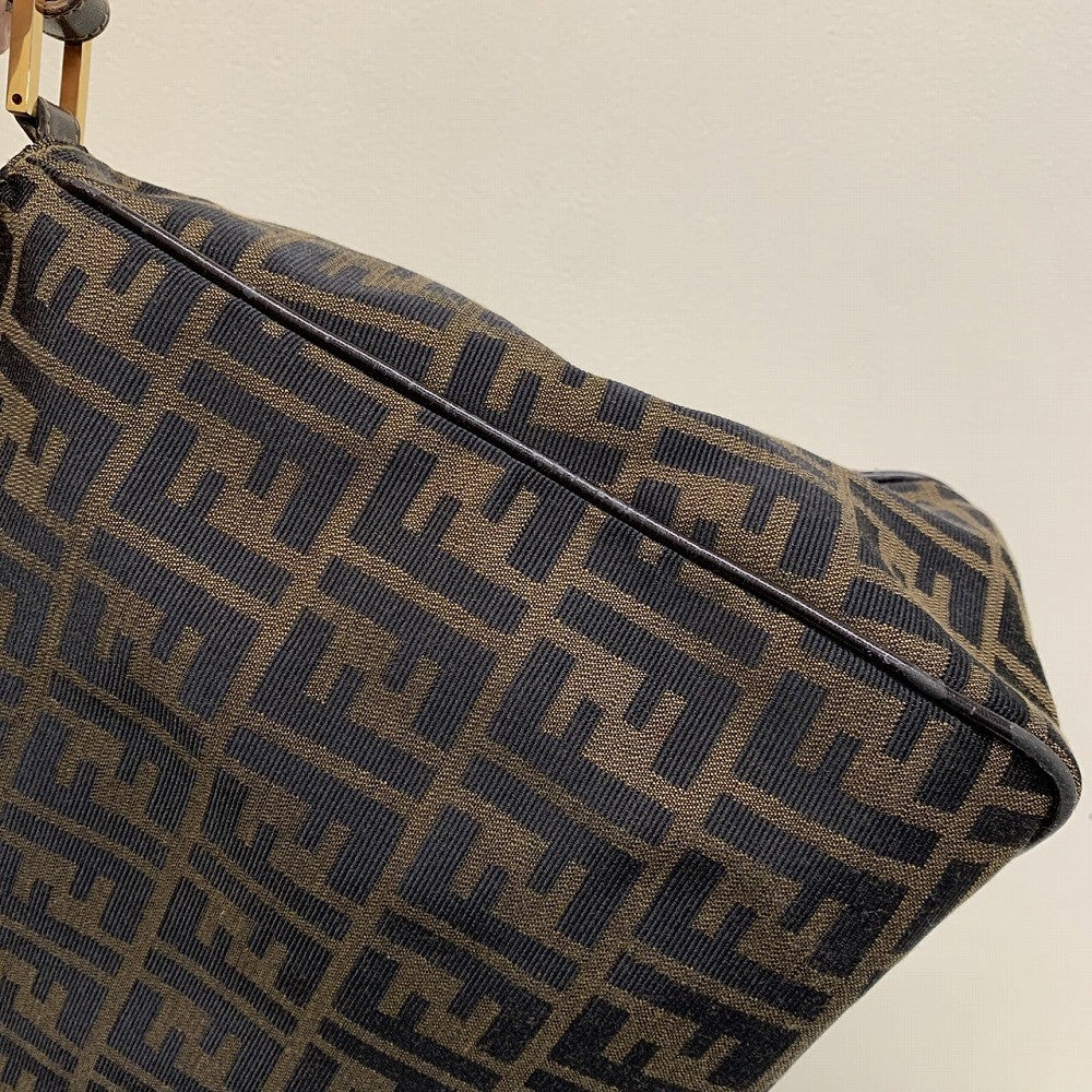 Fendi Zucca FF Logo Shoulder Bag Nylon Canvas Brown Pre-owned