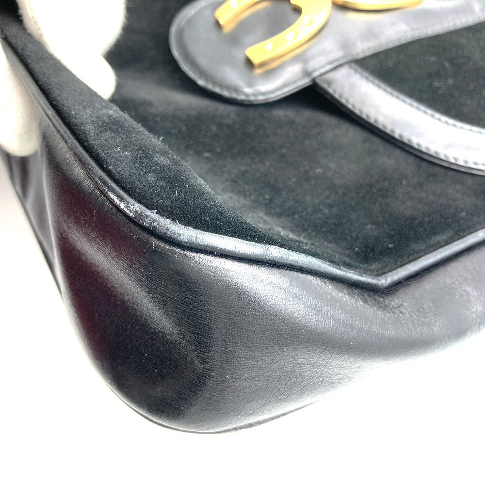 Gucci Horseshoe Shoulder Bag Suede/Leather Black Pre-owned