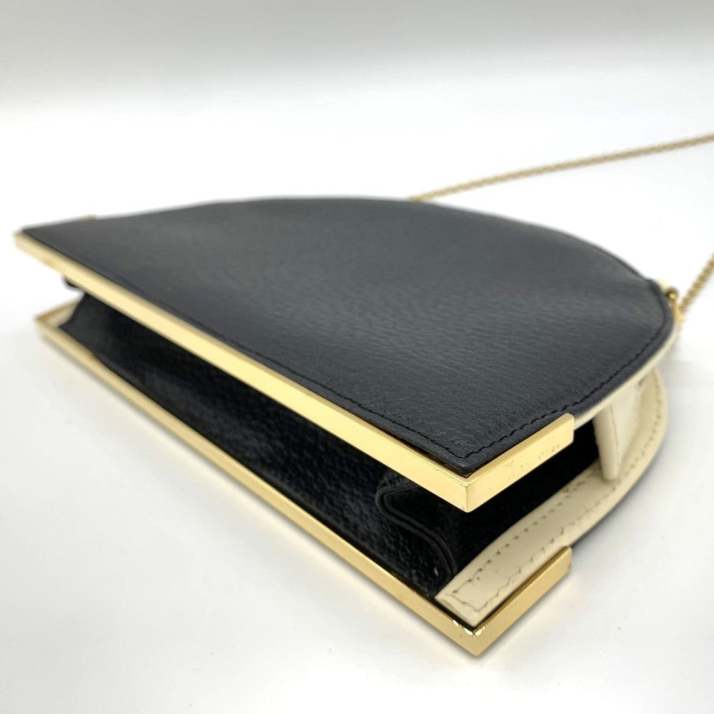 Fendi 2321 26814 Half Moon Mini Chain Crossbody/Shoulder Bag Leather Black/White Pre-owned