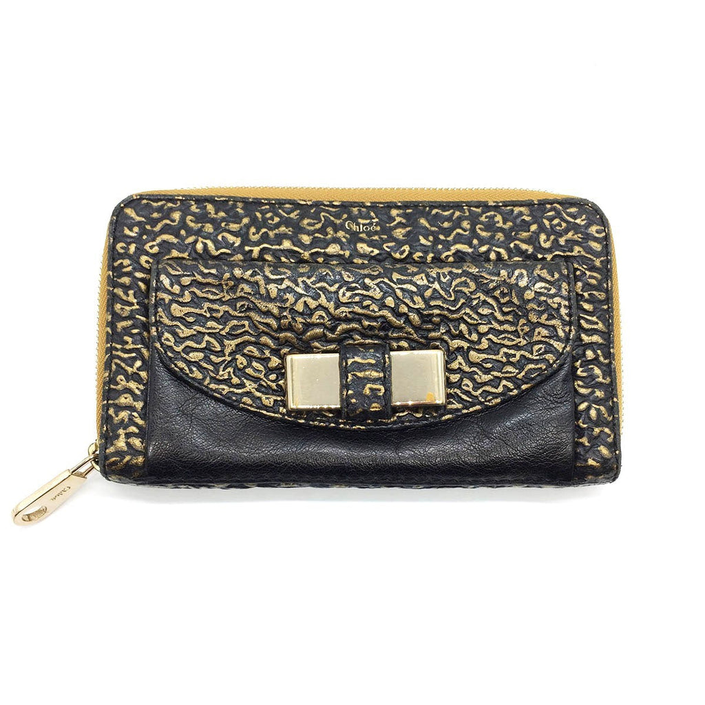 Chloé Lily Long Wallet Leather Black/Gold Pre-owned