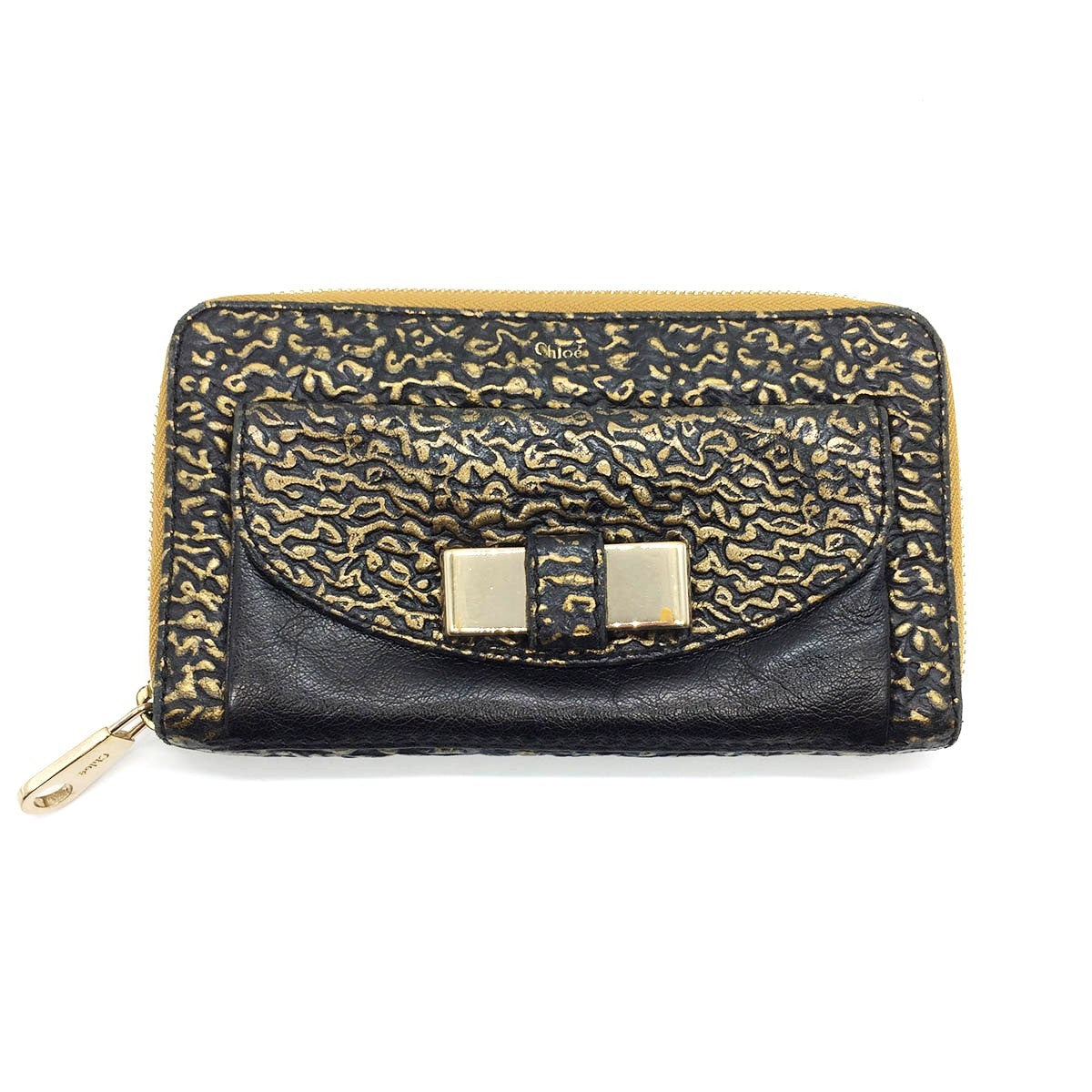 Chloé Lily Long Wallet Leather Black/Gold Pre-owned