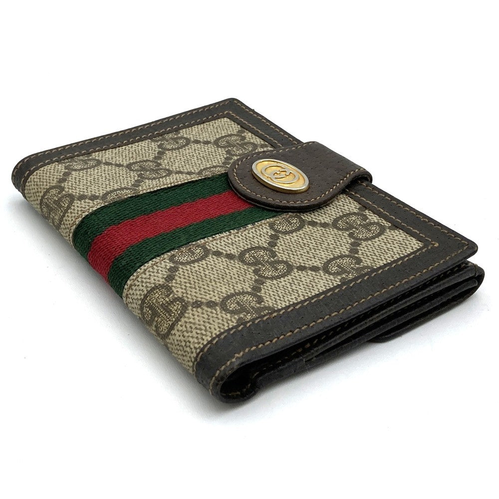 Gucci Sherry Line Bi-fold Wallet GG Supreme Canvas/Leather Brown Pre-owned