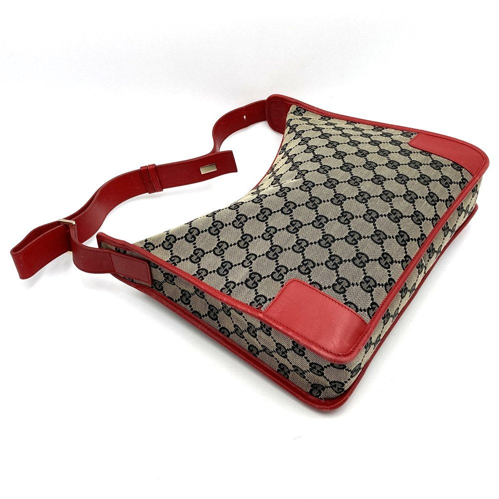Gucci 001 4205 Shoulder Bag GG Canvas/Leather Brown/Red Pre-owned