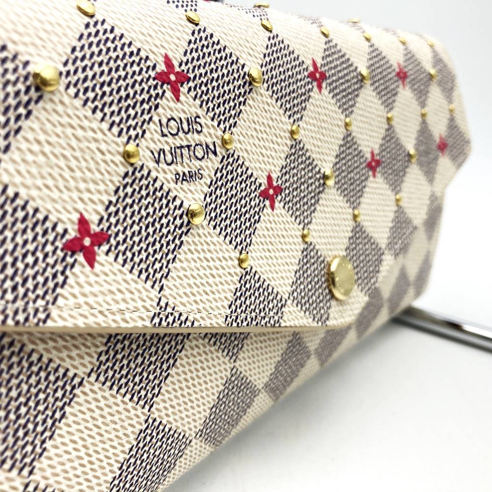 Louis Vuitton N45296 Portefeuille Sarah Bi-fold Long Wallet Damier Azur Canvas Beige/Pink Pre-owned