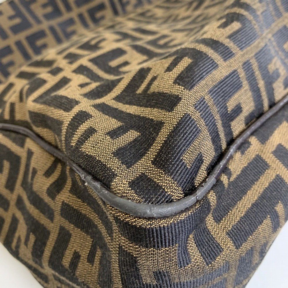 Fendi Zucca FF Logo Shoulder Bag Nylon Canvas Brown Pre-owned