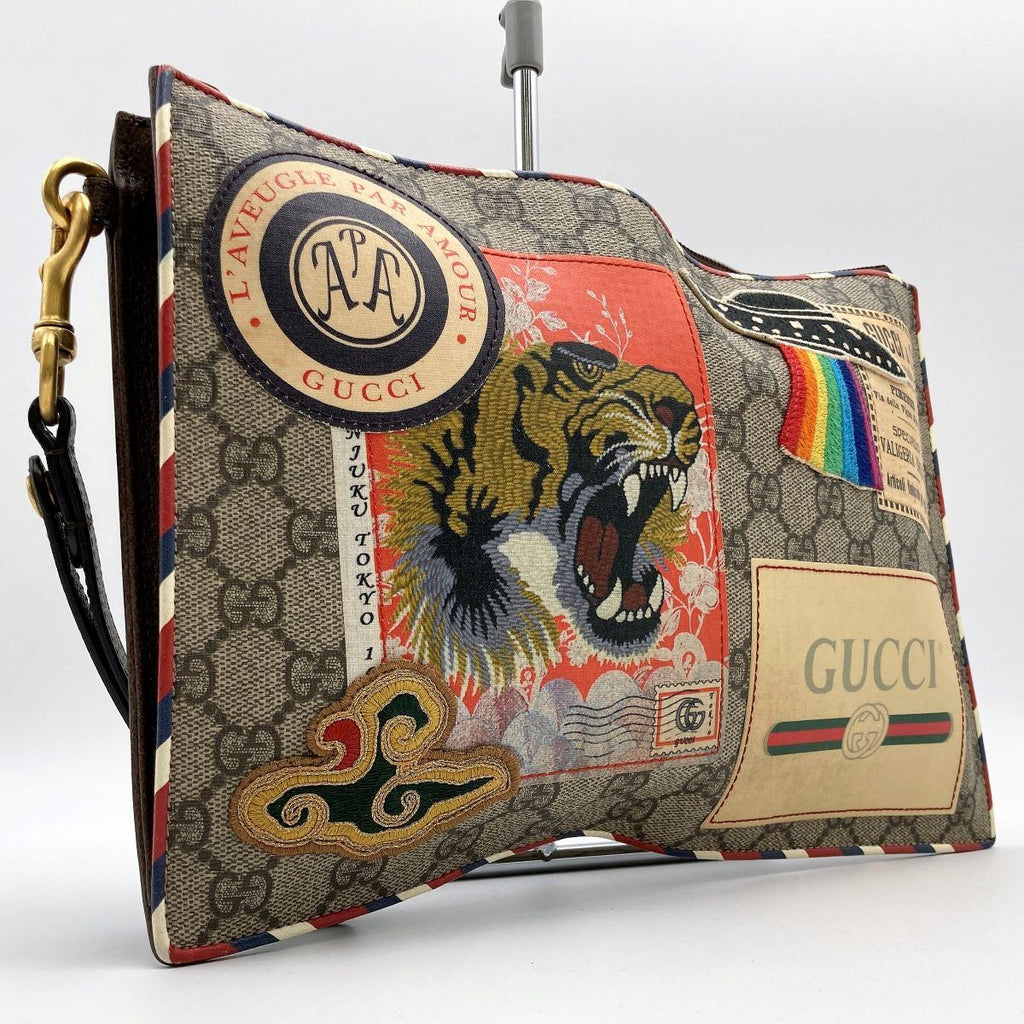 Gucci 473915 Courier Clutch Bag with GG Supreme Multi-Patch PVC in Multicolor PRE-OWNED