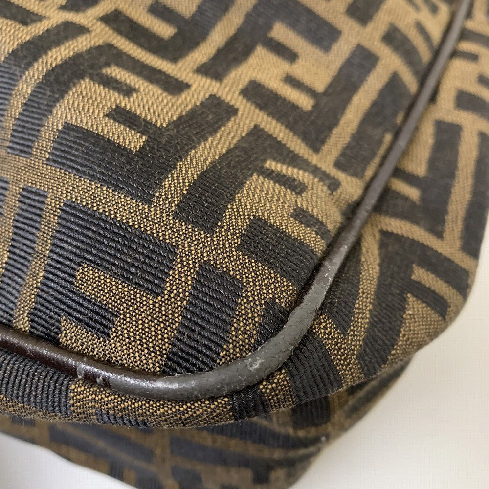 Fendi Zucca FF Logo Shoulder Bag Nylon Canvas Brown Pre-owned