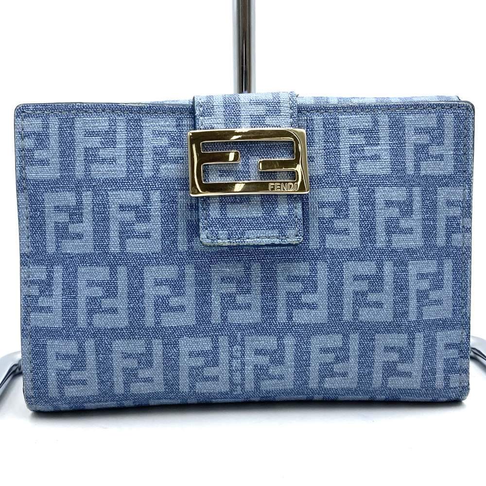 Fendi Zucchino Bifold Compact Wallet in Light Blue with PVC and Silver Hardware, Box Included PRE-OWNED