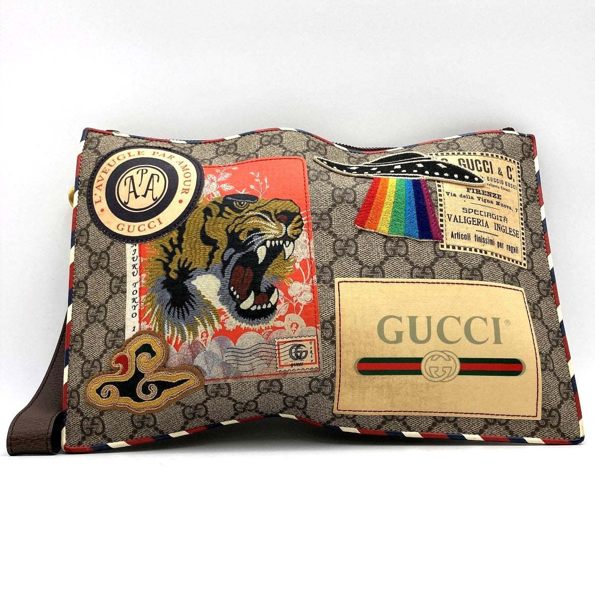 Gucci 473915 Courier Clutch Bag with GG Supreme Multi-Patch PVC in Multicolor PRE-OWNED