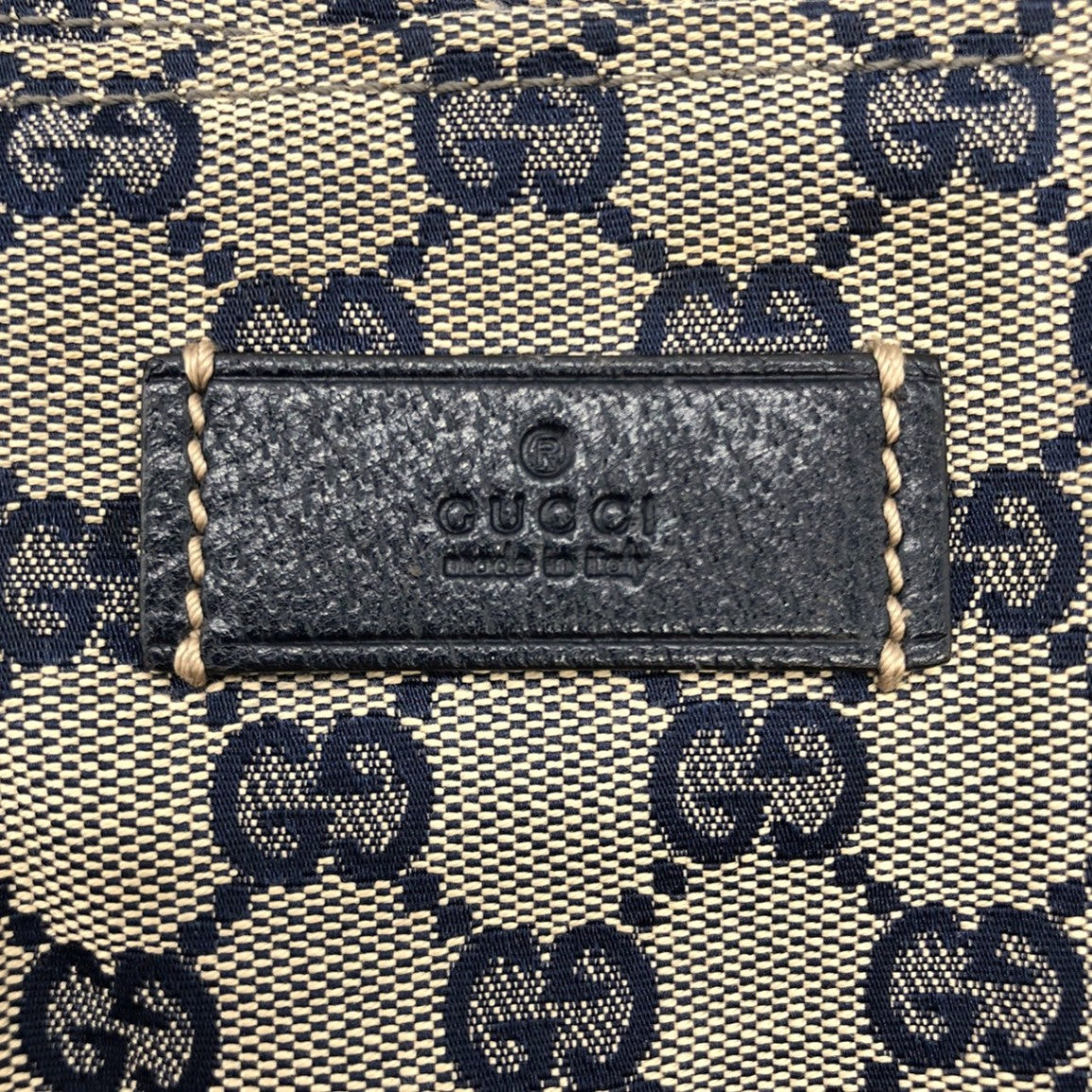 Gucci 131230 Tote Bag Navy Blue GG Canvas/Leather Sherry Line PRE-OWNED