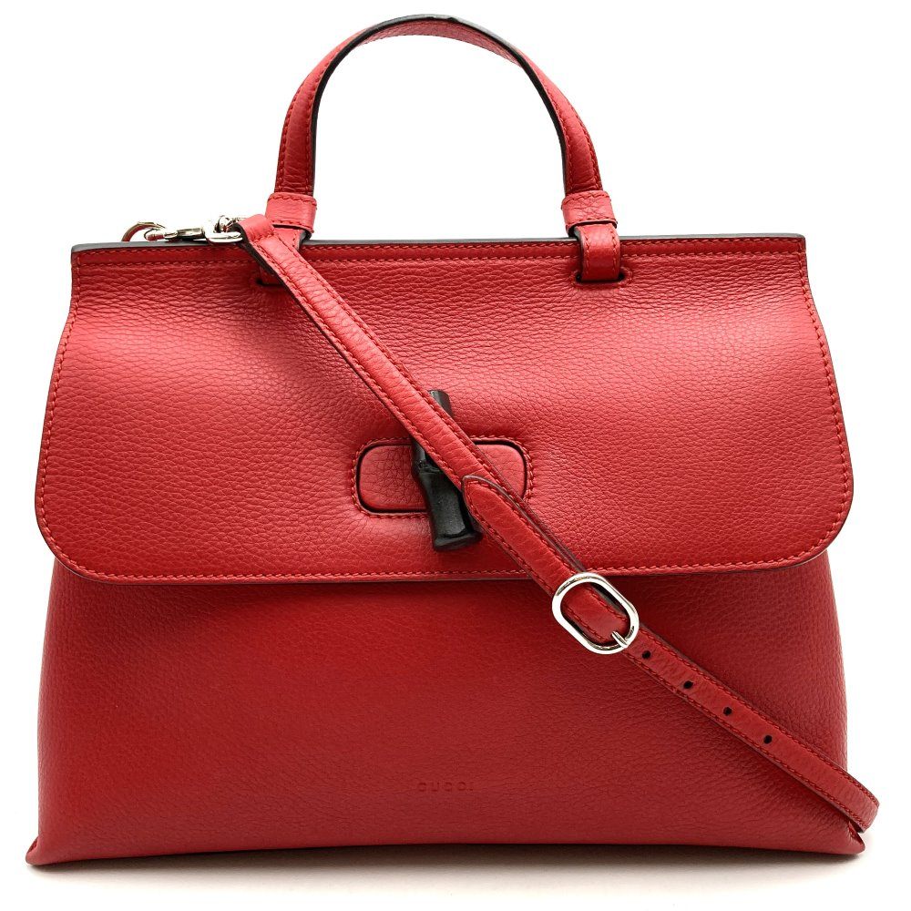 Gucci 392013 Bamboo 2-Way Handbag/Shoulder Bag Leather Red Pre-owned