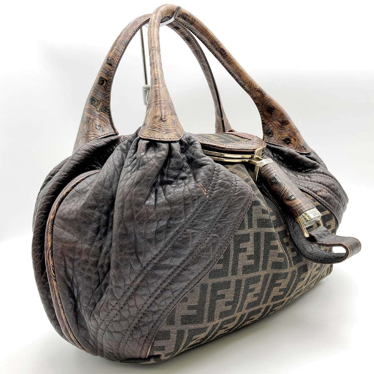 Fendi 8BR511 Spy Bag Handbag in Vintage Zucca Canvas and Leather, Brown PRE-OWNED