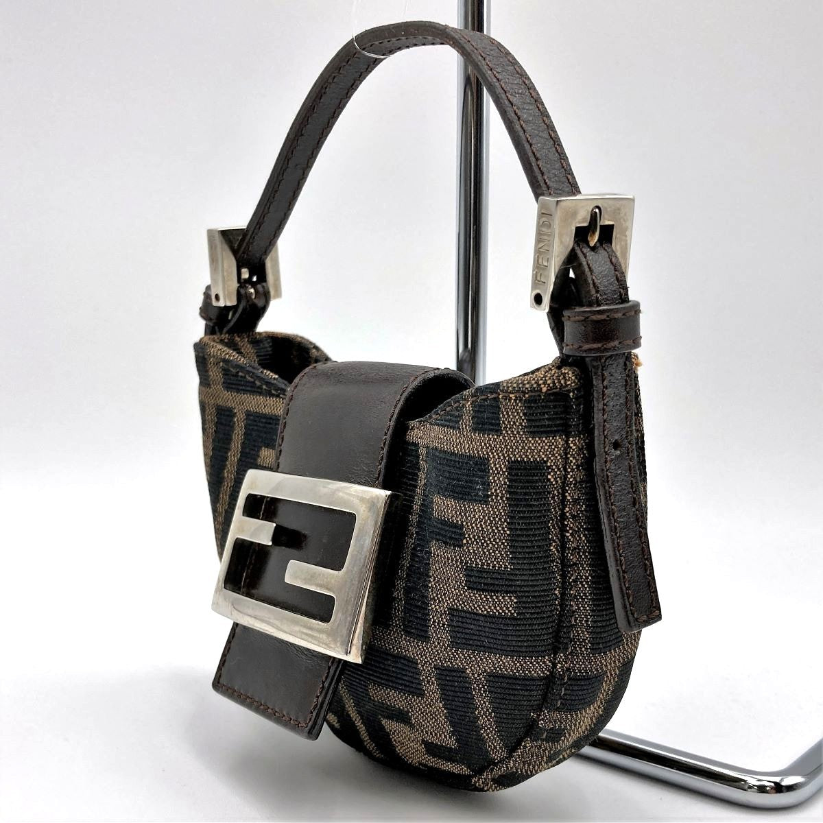 [CLEARANCE]Fendi Zucca Mini Mamma Bucket Mini Croissant Mini Handbag Pouch Nylon Brown PRE-OWNED