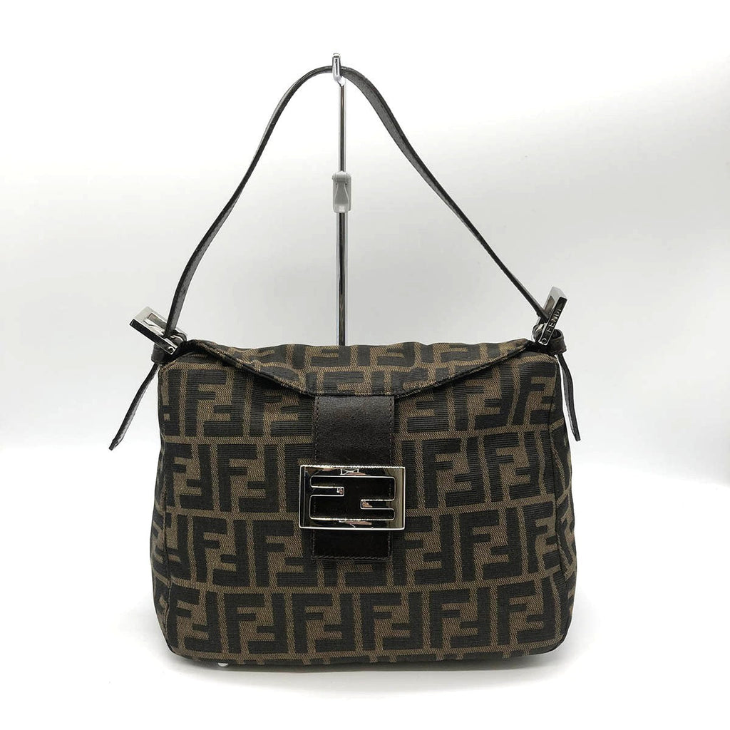 Fendi Mamma Baguette handbag in brown Zucca canvas with silver hardware PRE-OWNED