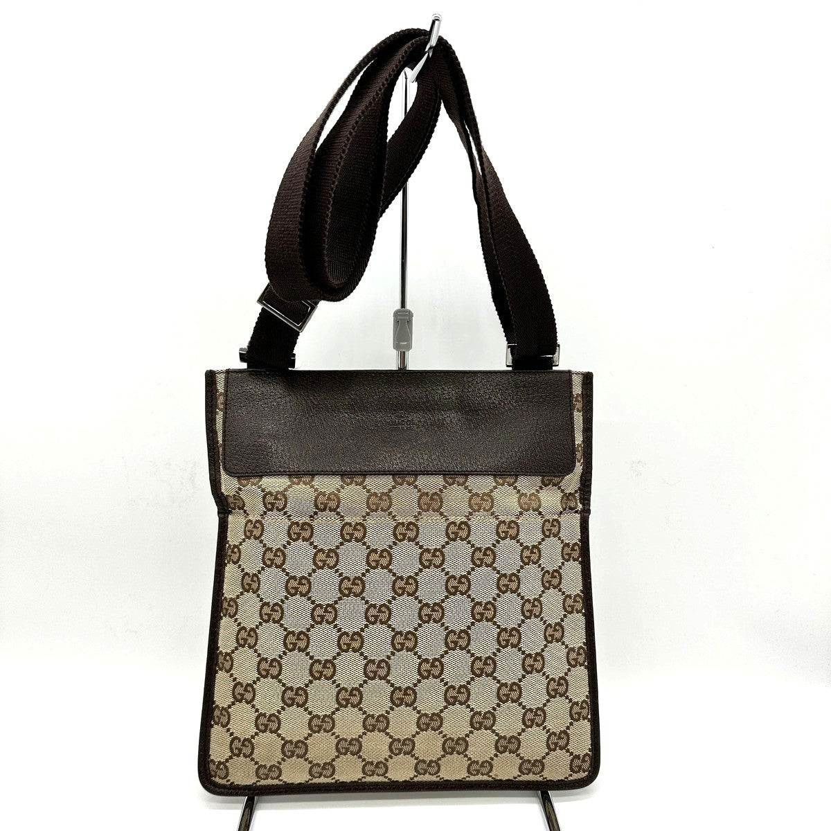 Gucci 27639 GG Slim Crossbody Shoulder Bag Canvas/Leather Brown Pre-owned