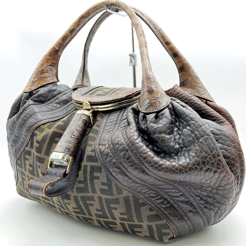 Fendi 8BR511 Spy Bag Handbag in Vintage Zucca Canvas and Leather, Brown PRE-OWNED