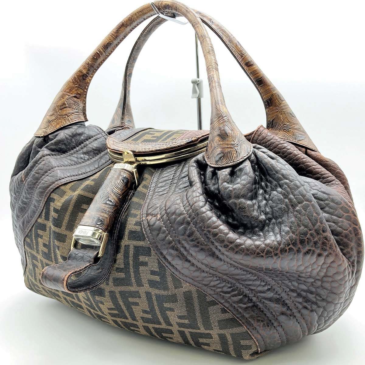 Fendi 8BR511 Spy Bag Handbag in Vintage Zucca Canvas and Leather, Brown PRE-OWNED