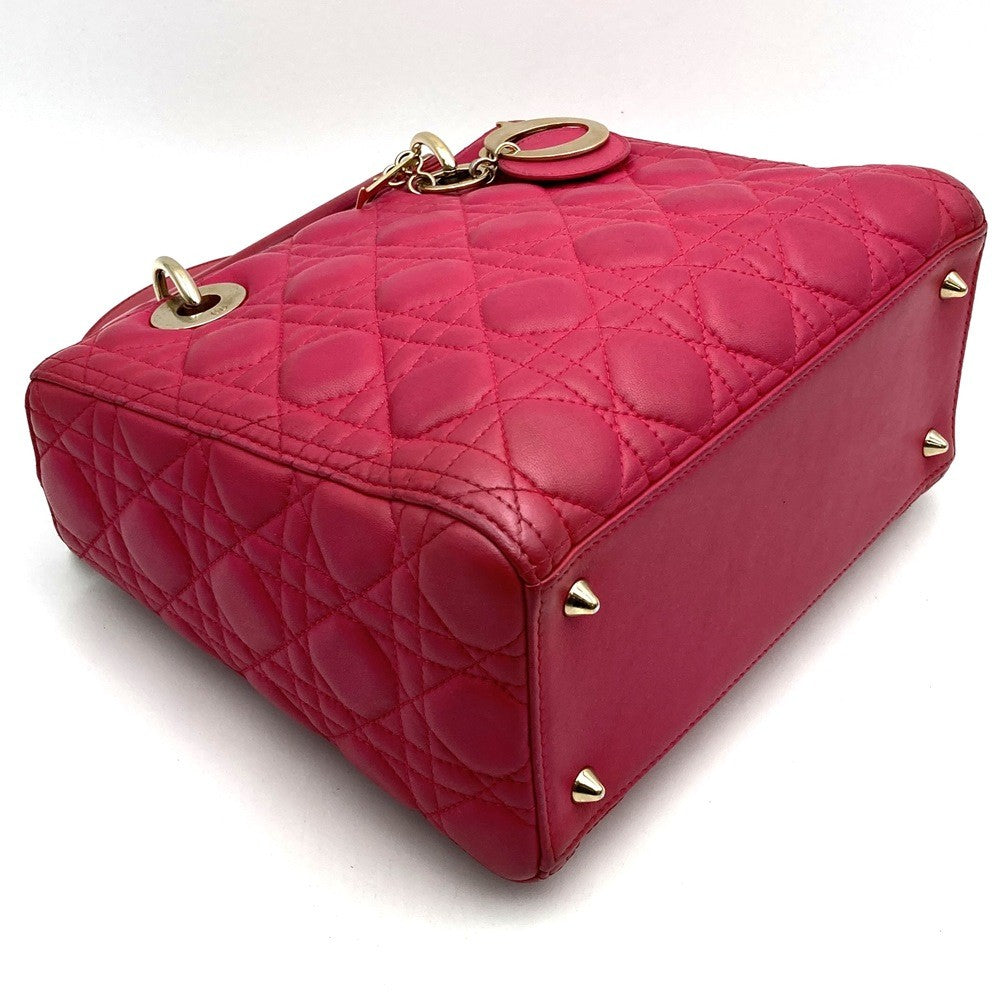 Dior Lady Dior Medium 2-Way Shoulder Bag/Handbag Leather Pink Pre-owned