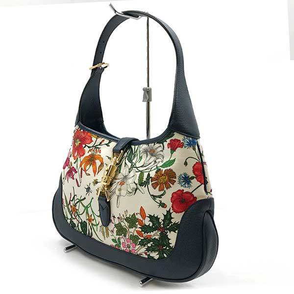 [CLEARANCE]Gucci New Jackie Flora 550152 Shoulder Bag, One-Handle Canvas, Navy, Floral Print PRE-OWNED