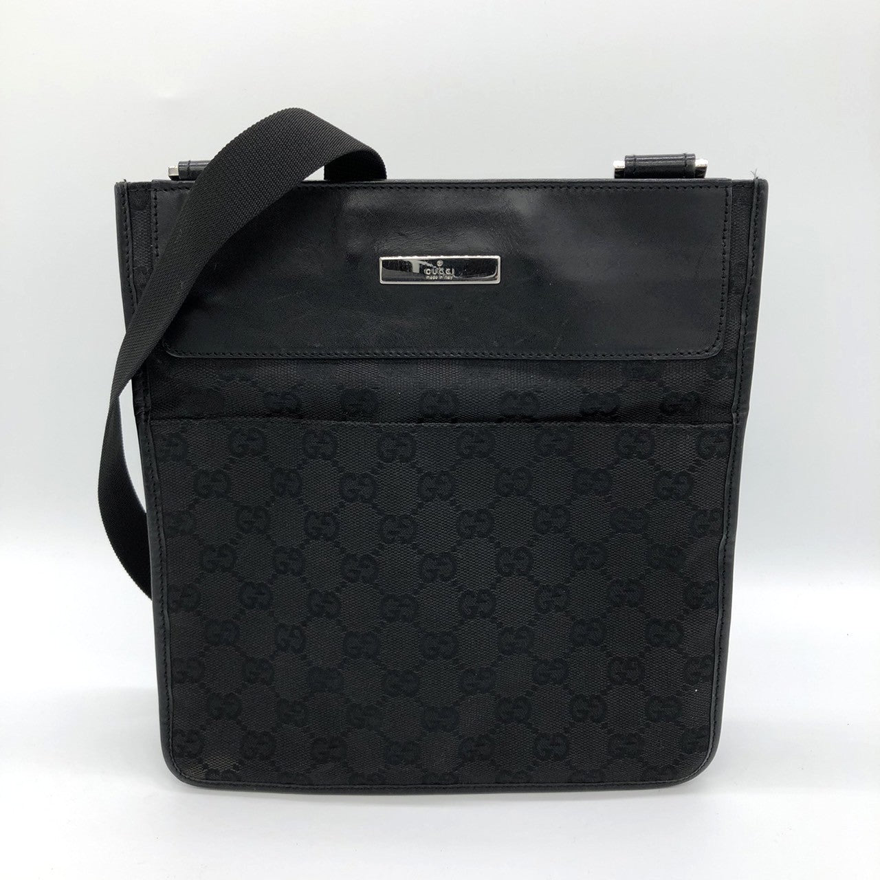 Gucci 27639 Slim Shoulder Bag, Crossbody, Black GG Canvas/Leather PRE-OWNED