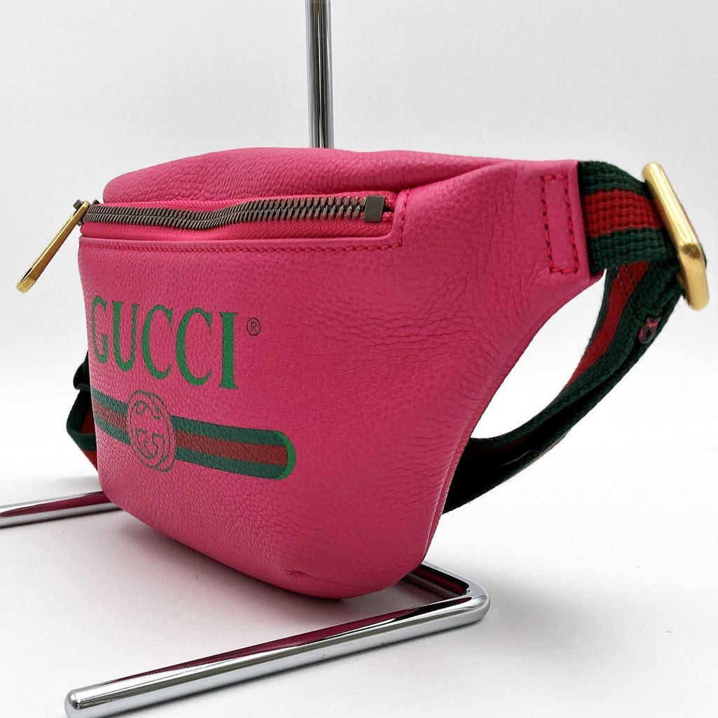 [CLEARANCE]Gucci 527792 Waist Bag, Small Waist Pouch, Logo Print Leather, Pink and Green PRE-OWNED