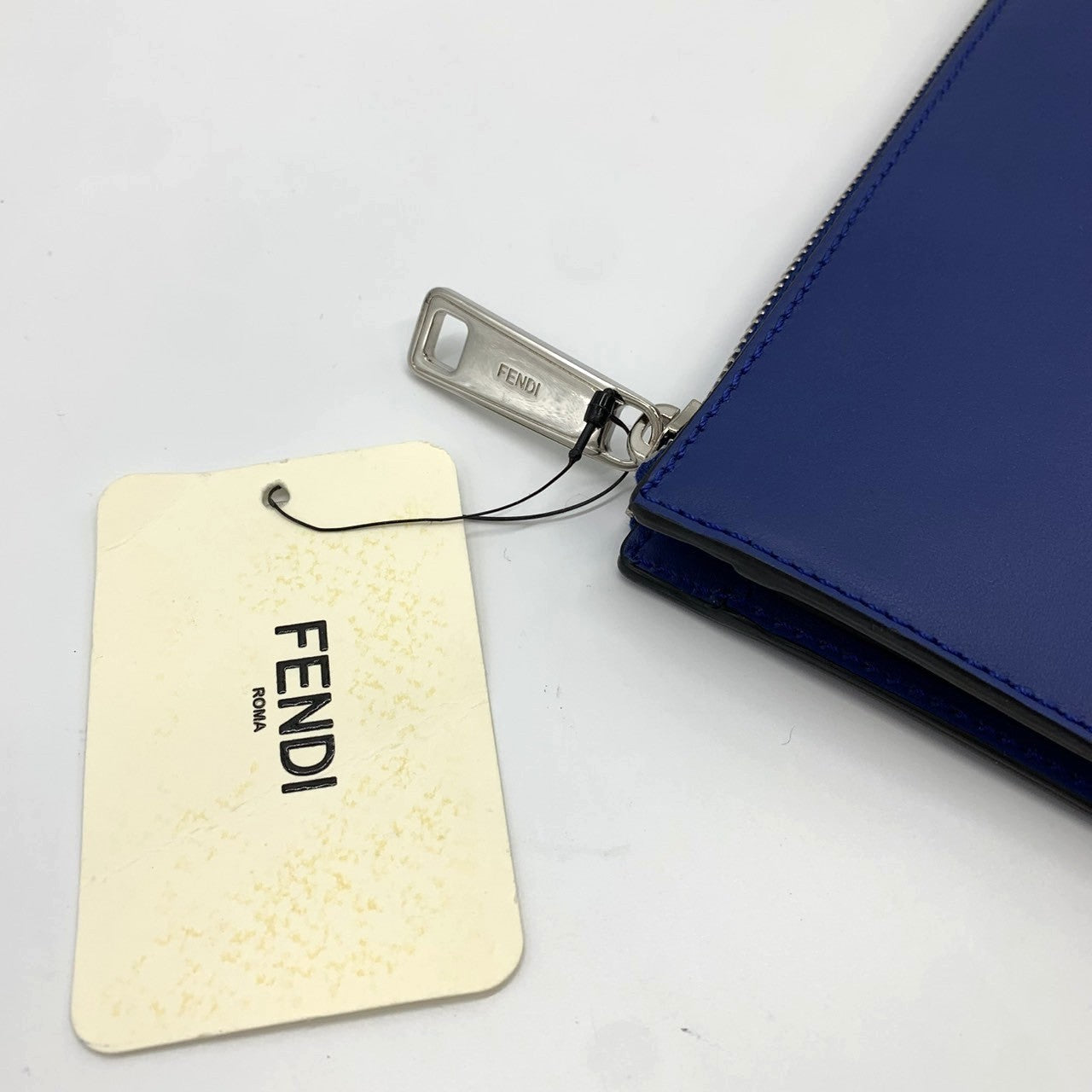 Fendi 7VA350 Vocabulary "Think" Clutch Bag/Pouch Leather Blue Pre-owned