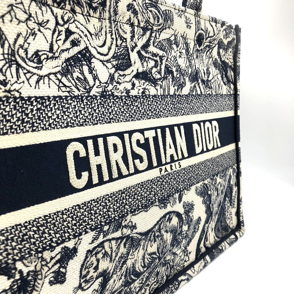Christian Dior Book Tote Medium Toile de Jouy Sauvage Tote Bag Canvas Navy Pre-owned
