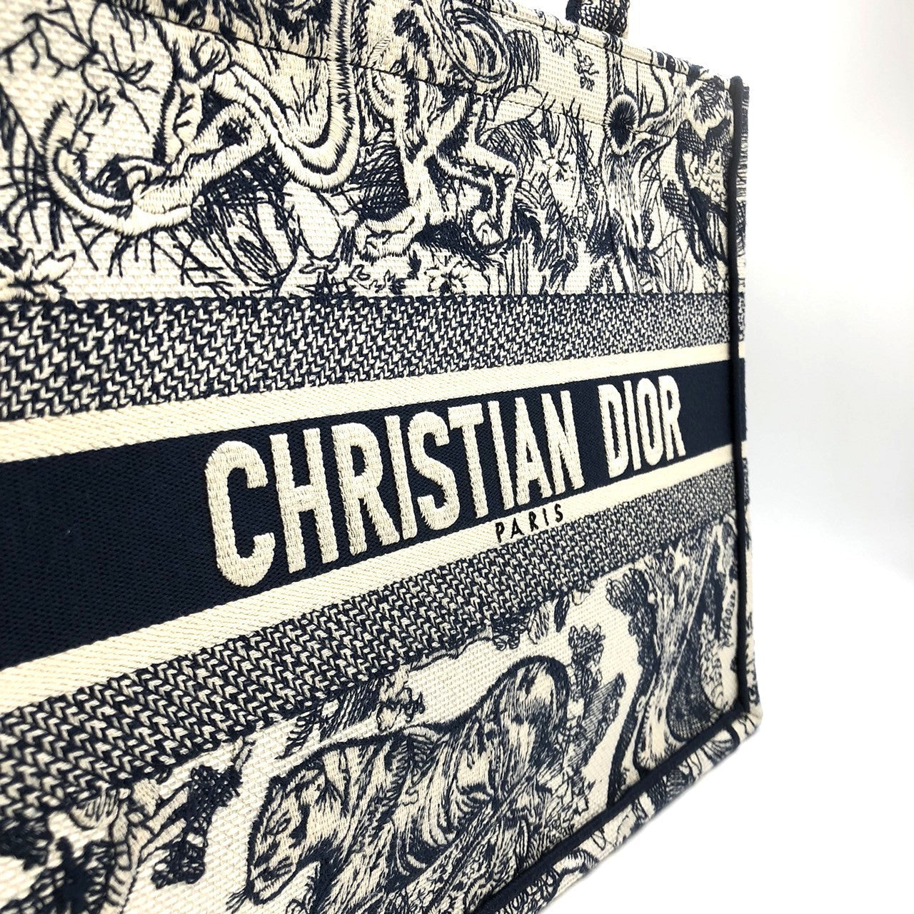 Christian Dior Book Tote Medium Toile de Jouy Sauvage Tote Bag Canvas Navy Pre-owned