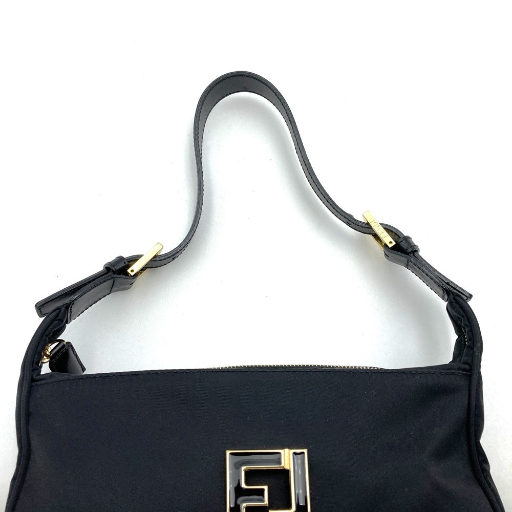 Fendi 06 11 15328 982 FF Logo Shoulder Bag Nylon/Leather Black Pre-owned