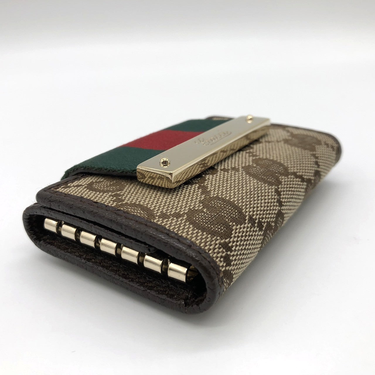 Gucci 181673 Sherry Line Key Case GG Canvas/Leather Brown Pre-owned
