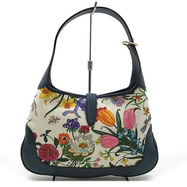 [CLEARANCE]Gucci New Jackie Flora 550152 Shoulder Bag, One-Handle Canvas, Navy, Floral Print PRE-OWNED