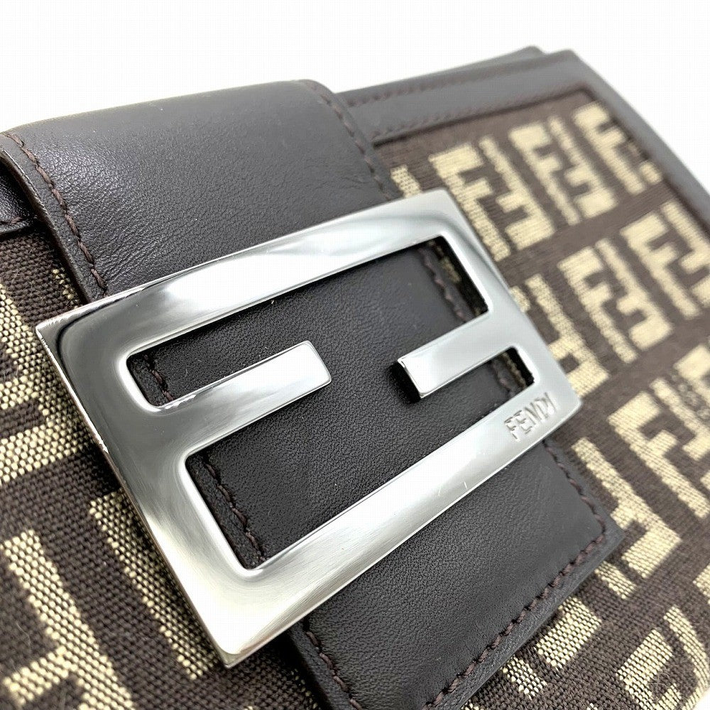 Fendi 8M0032 Zucchino Long Wallet Canvas Dark Brown Pre-owned