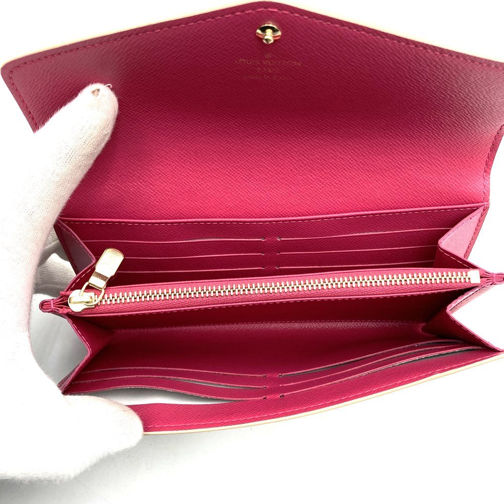 Louis Vuitton N45296 Portefeuille Sarah Bi-fold Long Wallet Damier Azur Canvas Beige/Pink Pre-owned