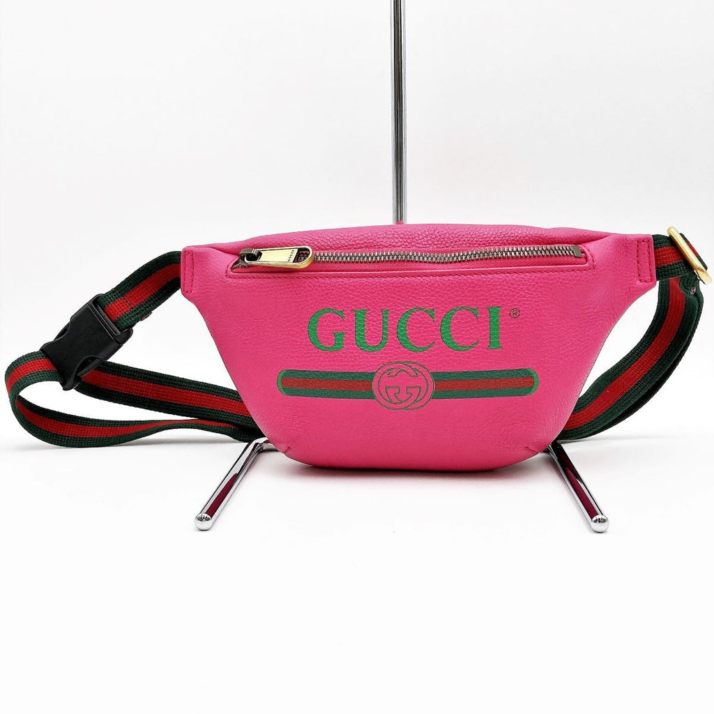 [CLEARANCE]Gucci 527792 Waist Bag, Small Waist Pouch, Logo Print Leather, Pink and Green PRE-OWNED