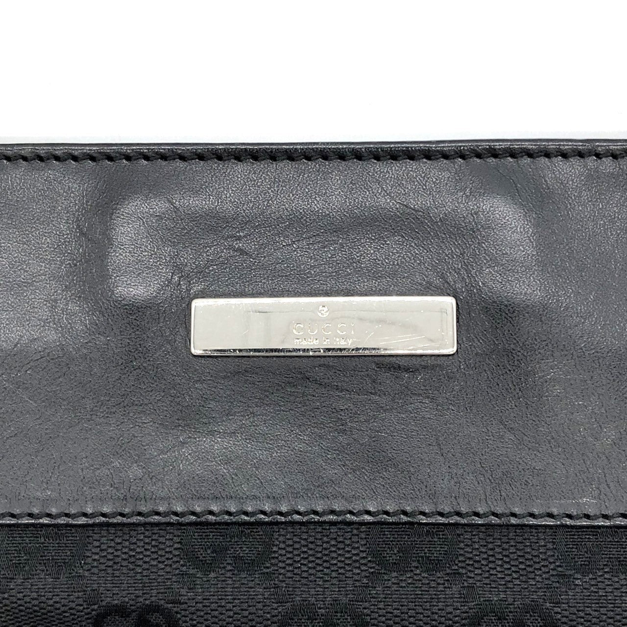 Gucci 27639 Slim Shoulder Bag, Crossbody, Black GG Canvas/Leather PRE-OWNED