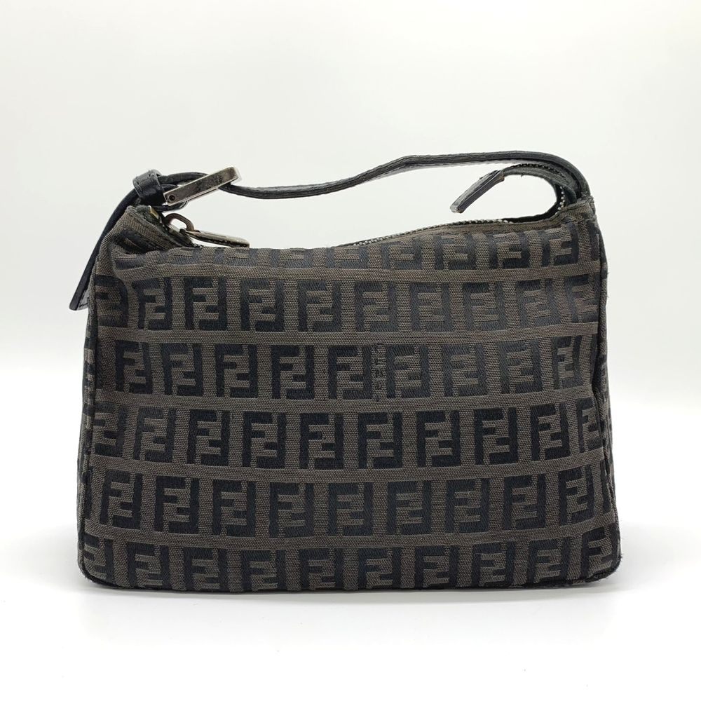 Fendi Zucchino Mini Bag Handbag Canvas Leather Brown Black PRE-OWNED