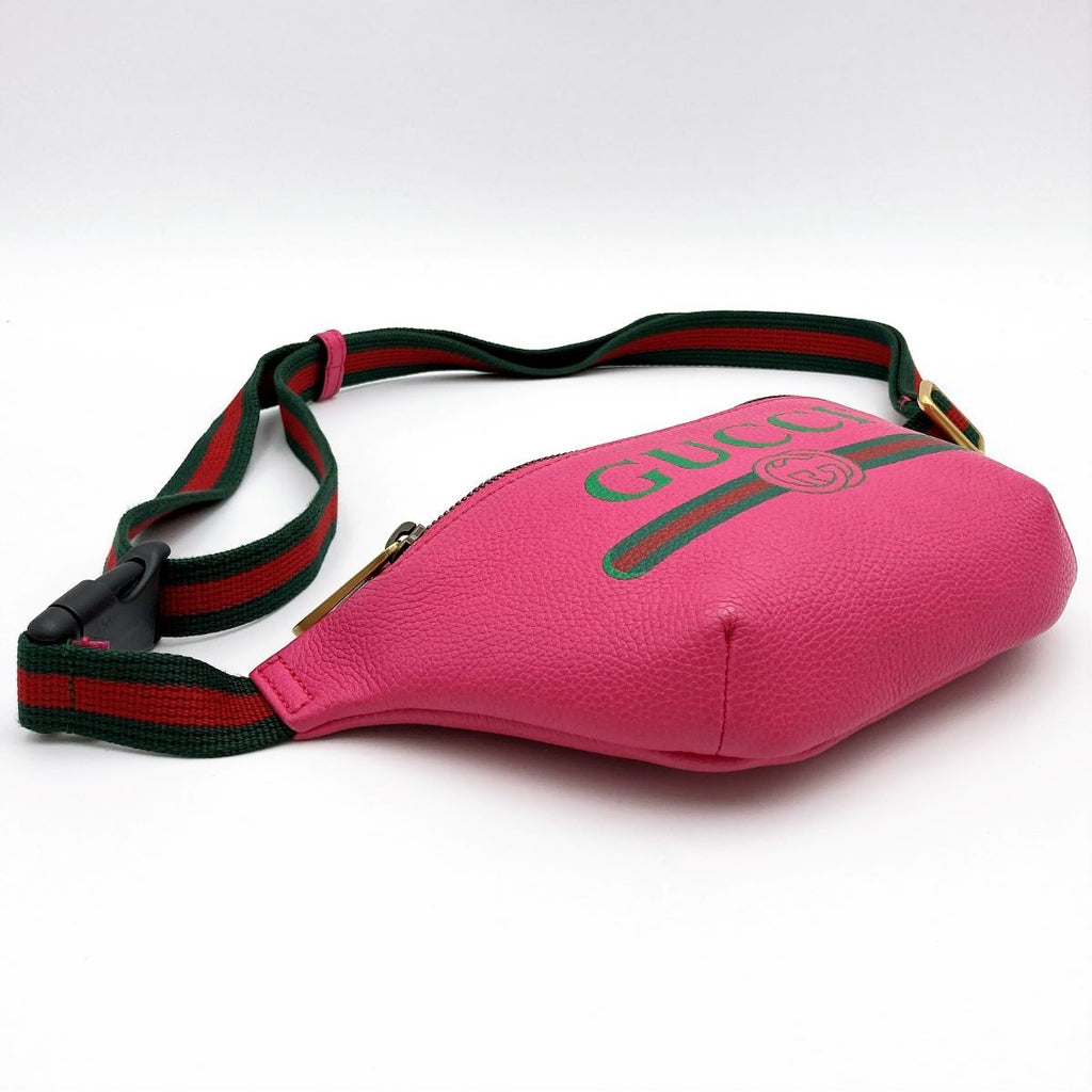 [CLEARANCE]Gucci 527792 Waist Bag, Small Waist Pouch, Logo Print Leather, Pink and Green PRE-OWNED