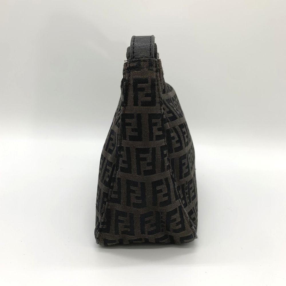 Fendi Zucchino Mini Bag Handbag Canvas Leather Brown Black PRE-OWNED