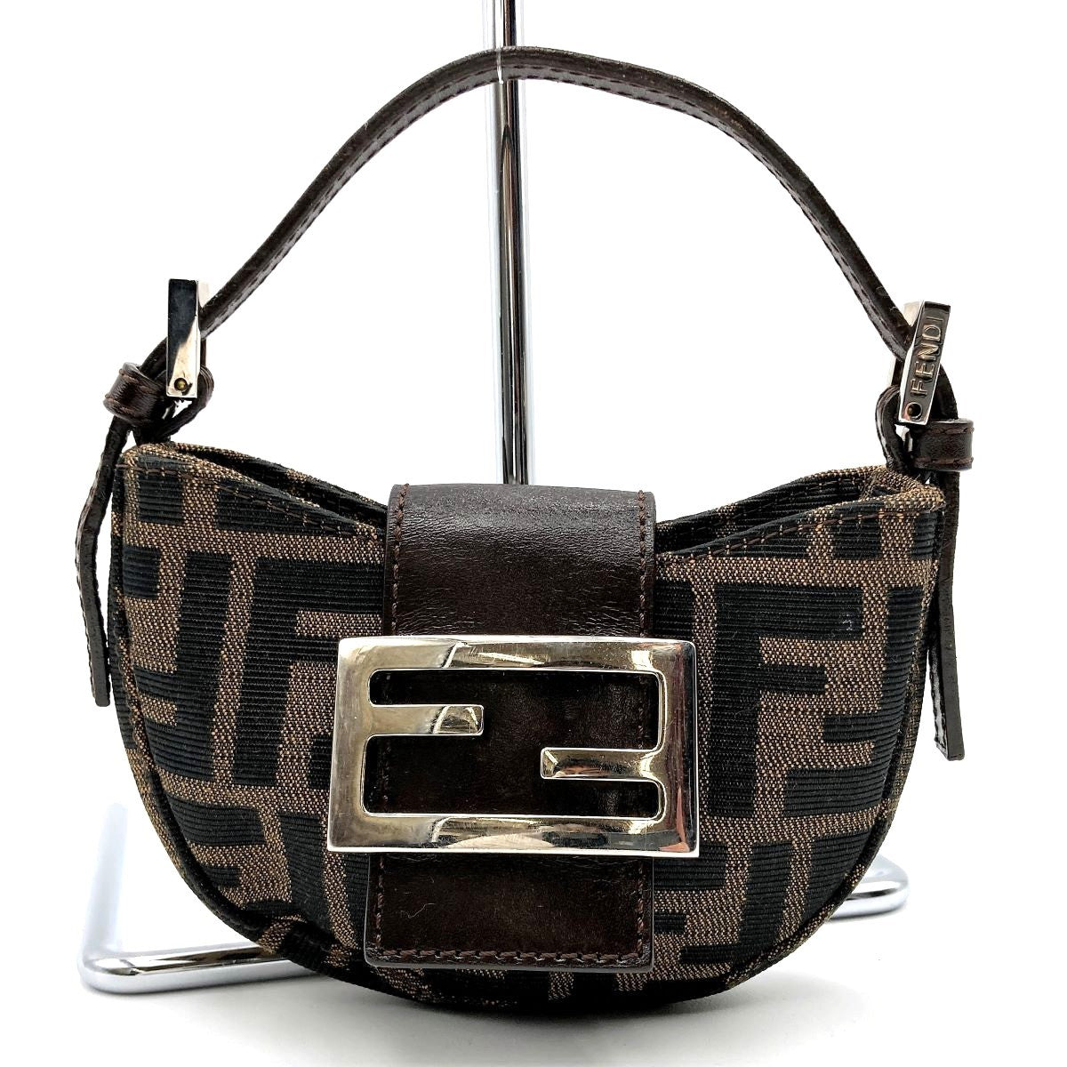 [CLEARANCE]Fendi Zucca Mini Mamma Bucket Mini Croissant Mini Handbag Pouch Nylon Brown PRE-OWNED