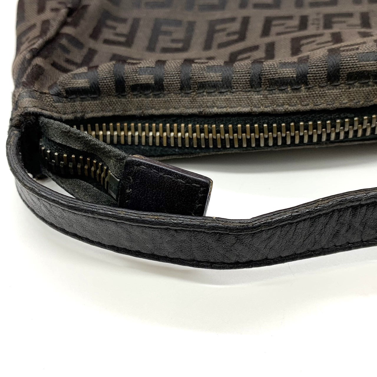 Fendi Zucchino Mini Bag Handbag Canvas Leather Brown Black PRE-OWNED