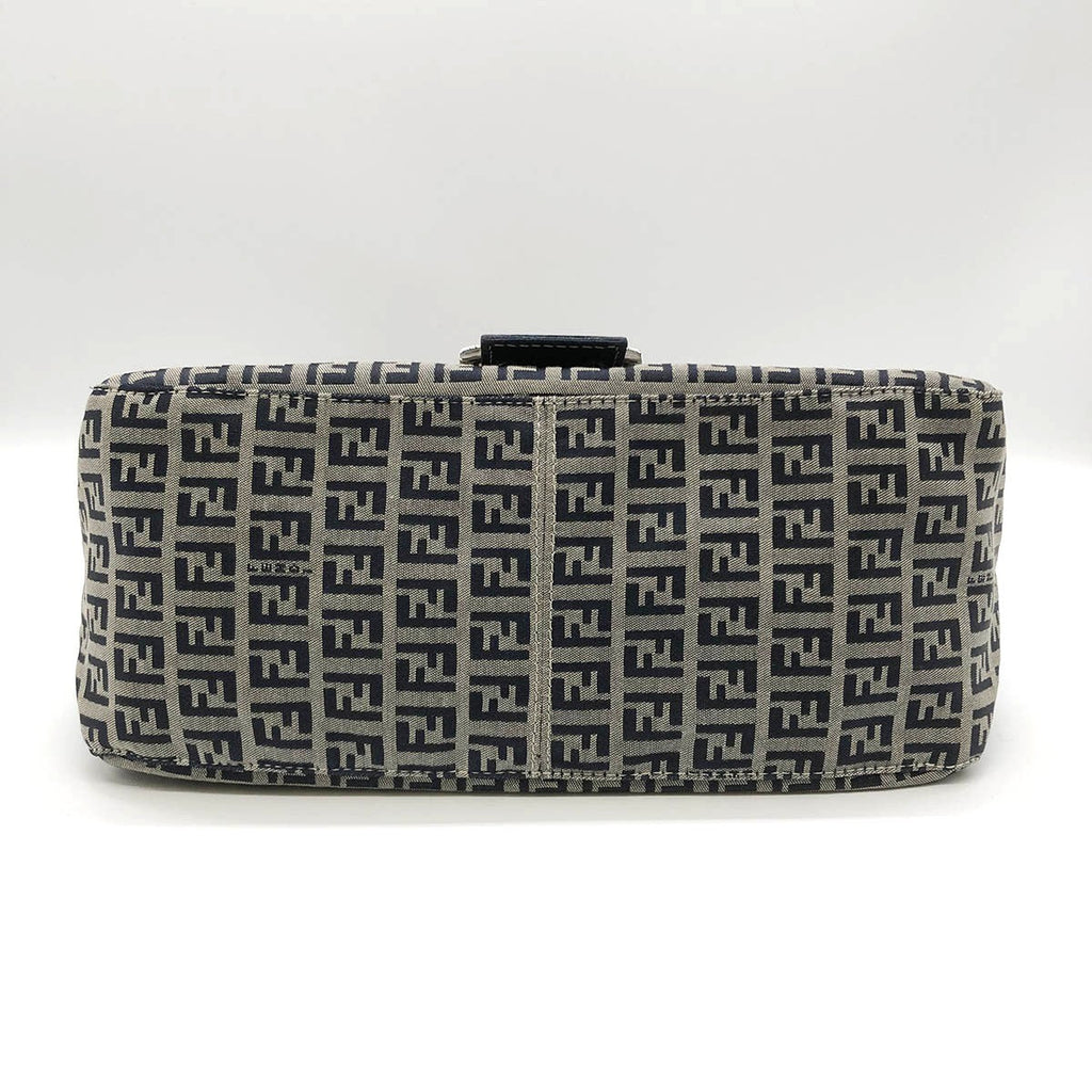 Fendi Zucchino Mamma Bucket Canvas Shoulder Bag in Navy PRE-OWNED