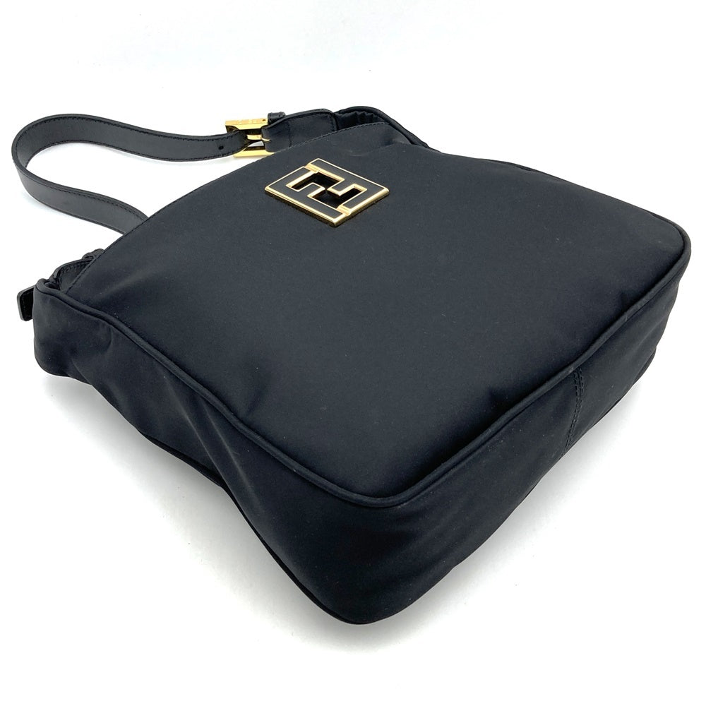 Fendi 06 11 15328 982 FF Logo Shoulder Bag Nylon/Leather Black Pre-owned