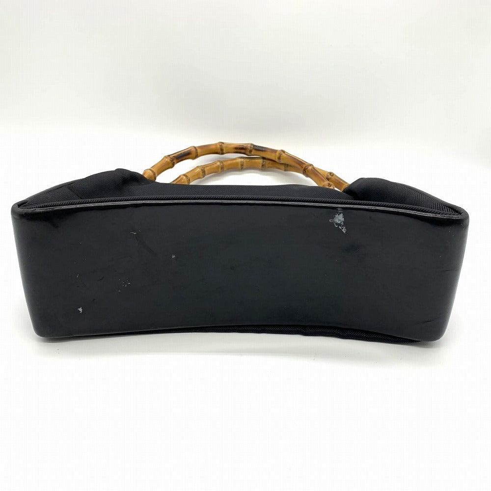 GUCCI 000・1014 Bamboo Handbag, Black Nylon PRE-OWNED