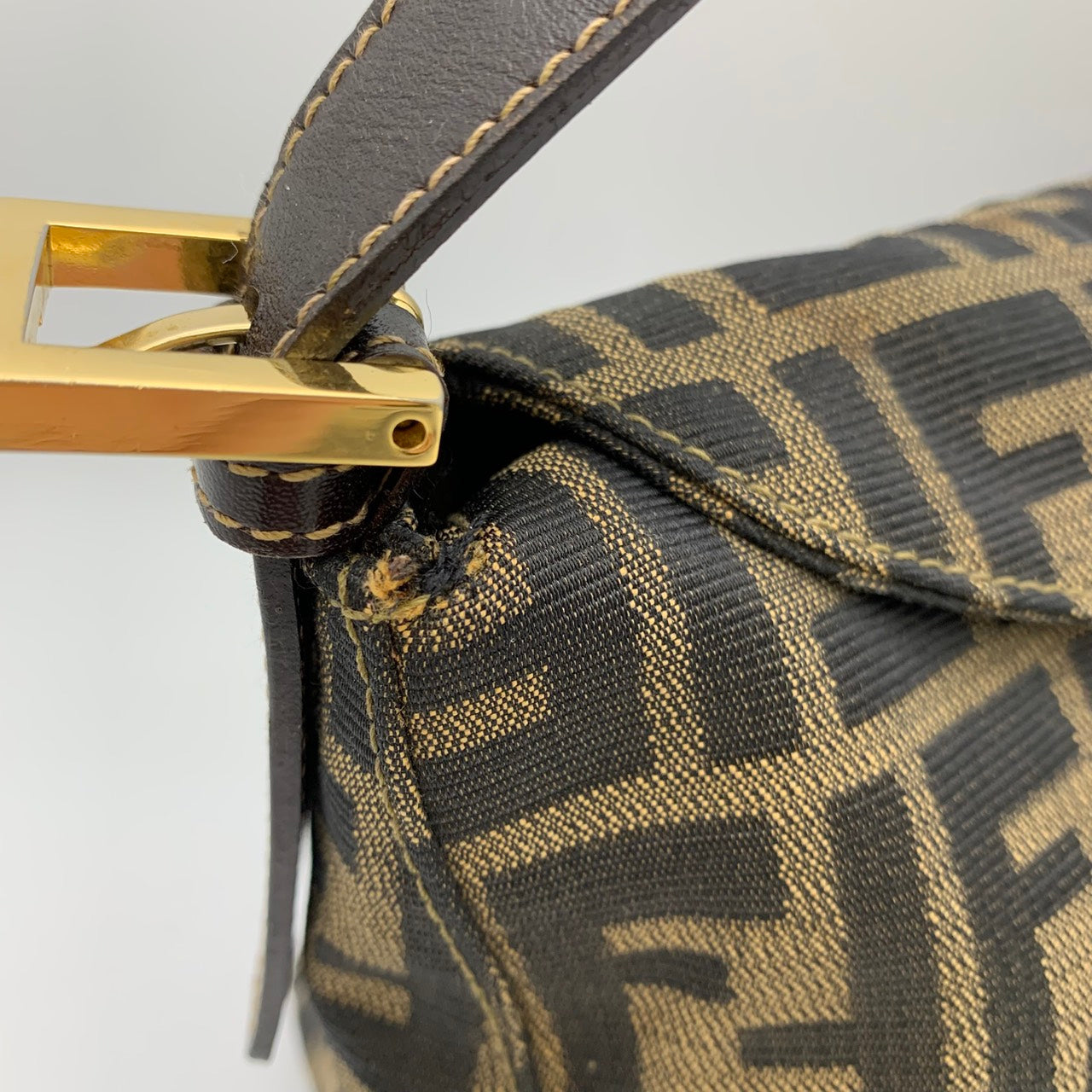 Fendi Mamma Bucket handbag in brown nylon Zucca with gold hardware PRE-OWNED